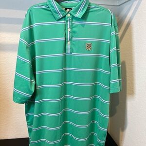 FootJoy Men’s Striped Golf Polo Shirt Size XL Green Blue White The Quarry Golf
